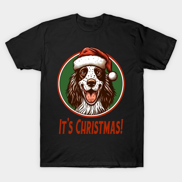 English Setter Dog Santa Hat Excited Loves Christmas T-Shirt by Maljonic